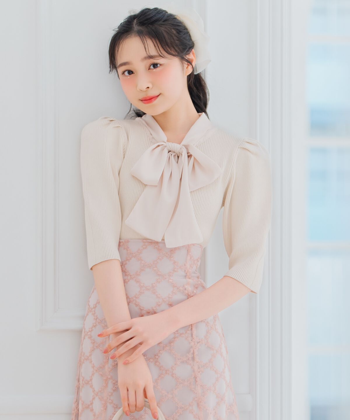 WILLSELECTION「リボンタイ5分袖リブニット」|ニット・セーター|ﾗｲﾄﾍﾞｰｼﾞｭ