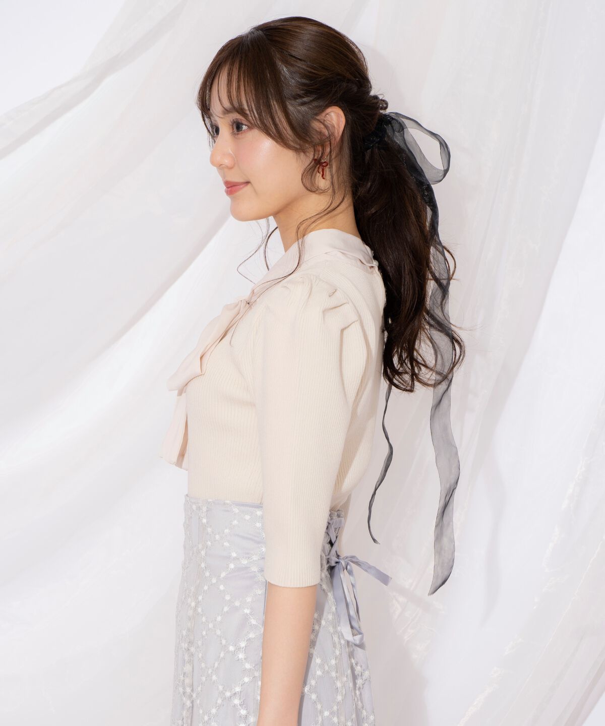 WILLSELECTION「リボンタイ5分袖リブニット」|ニット・セーター|