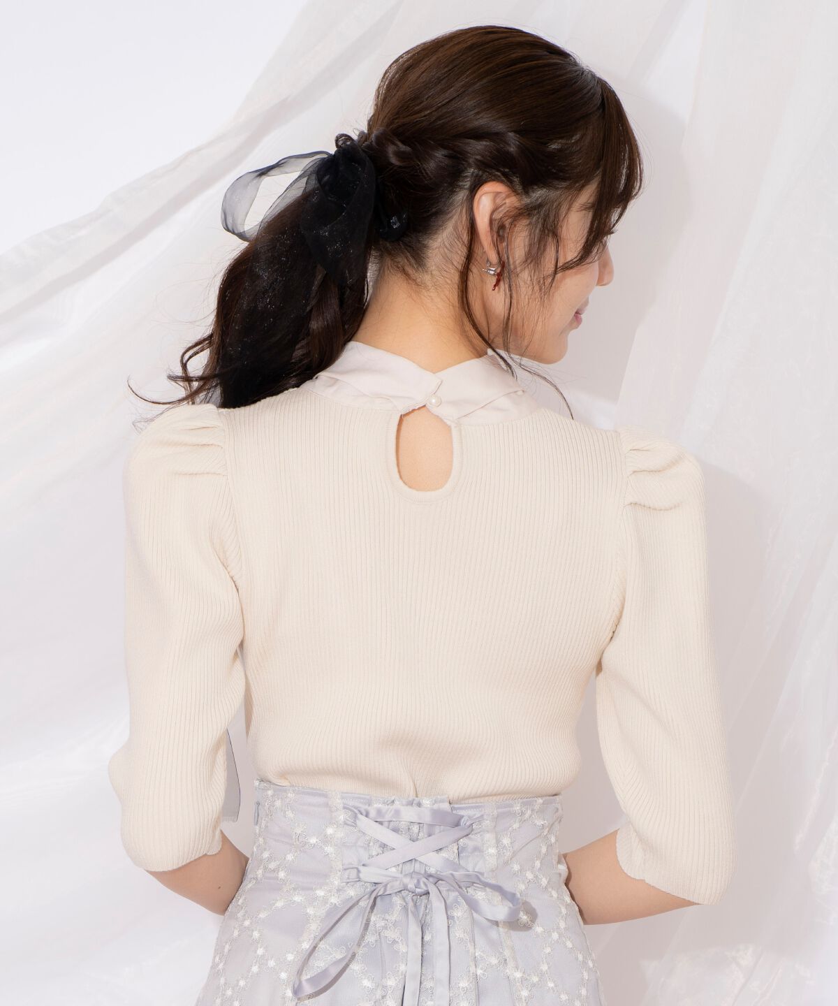 WILLSELECTION「リボンタイ5分袖リブニット」|ニット・セーター|