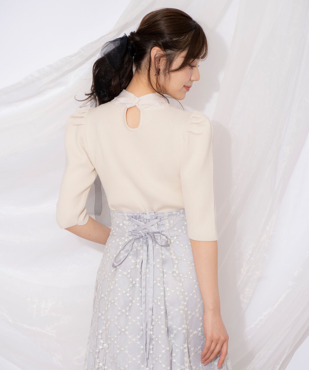 WILLSELECTION「リボンタイ5分袖リブニット」|ニット・セーター|