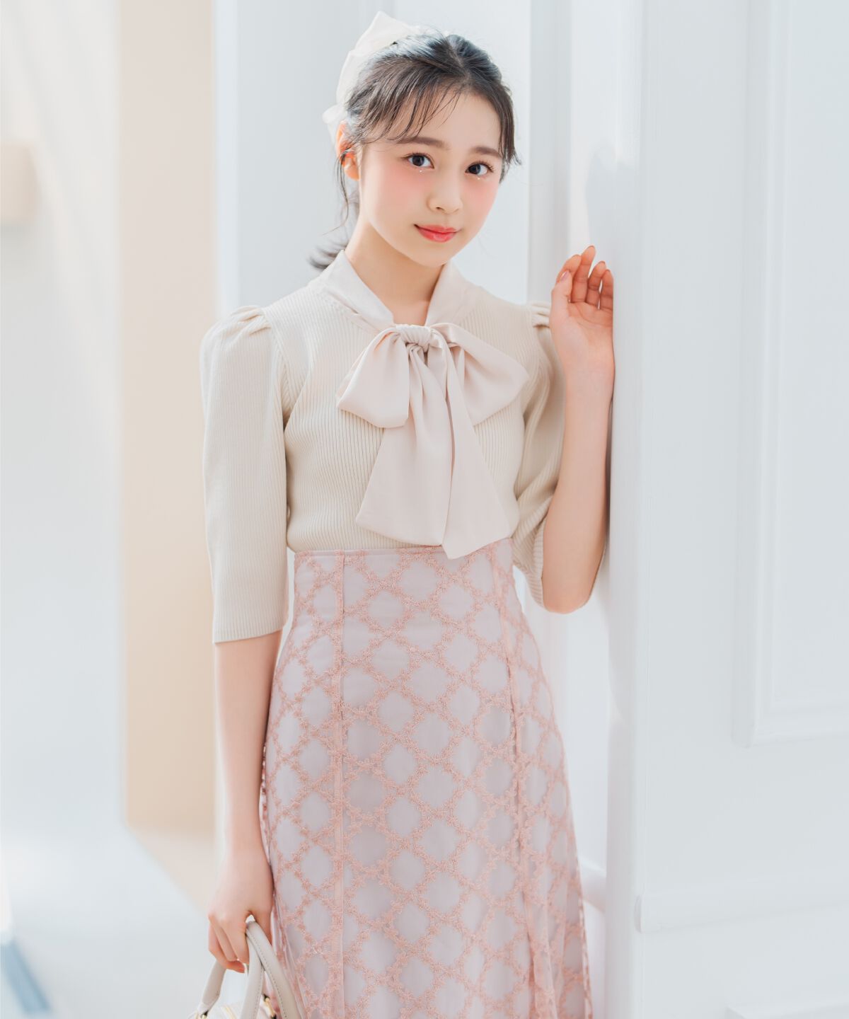 WILLSELECTION「リボンタイ5分袖リブニット」|ニット・セーター|