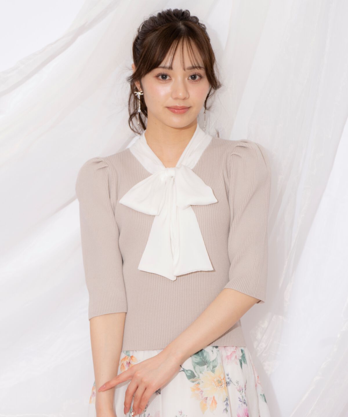 WILLSELECTION「リボンタイ5分袖リブニット」|ニット・セーター|