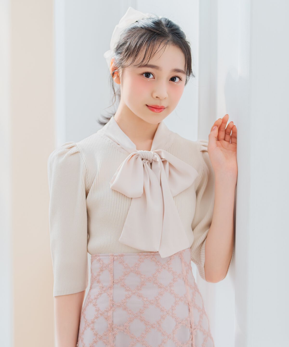 WILLSELECTION「リボンタイ5分袖リブニット」|ニット・セーター|