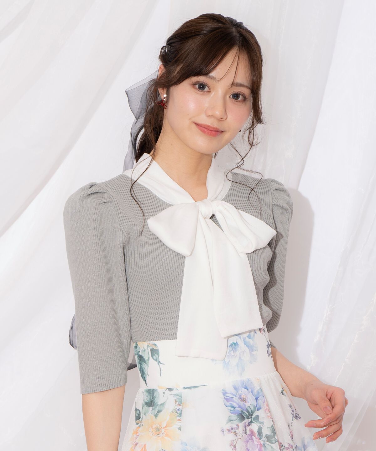 WILLSELECTION「リボンタイ5分袖リブニット」|ニット・セーター|