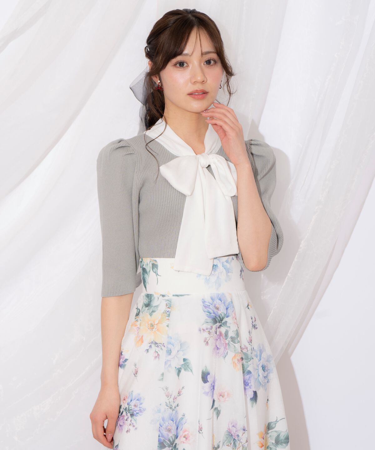 WILLSELECTION「リボンタイ5分袖リブニット」|ニット・セーター|