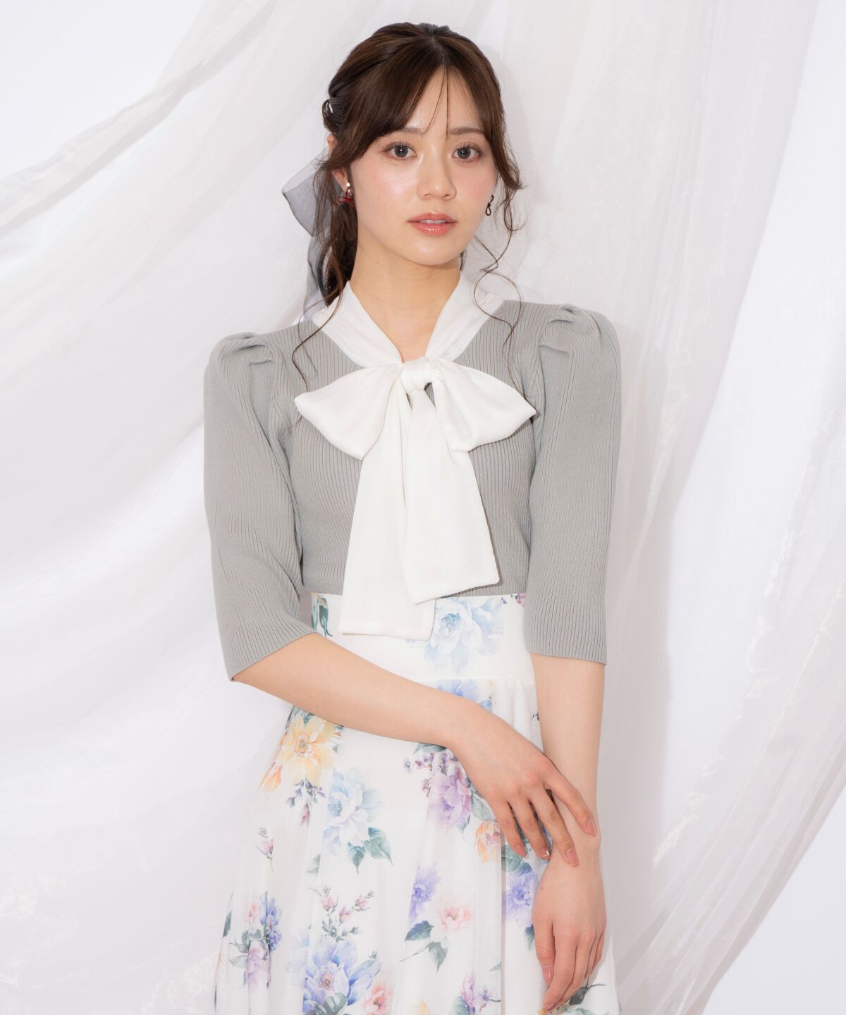 WILLSELECTION「リボンタイ5分袖リブニット」|ニット・セーター|