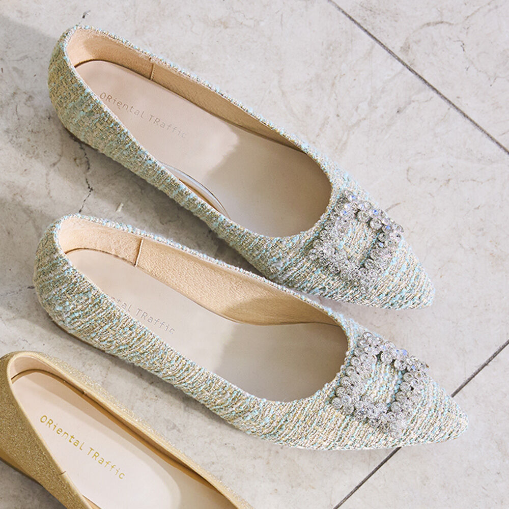 ORiental TRaffic「ビジューモチーフポインテッドトゥパンプス/41113 フラット」|パンプス|GREEN