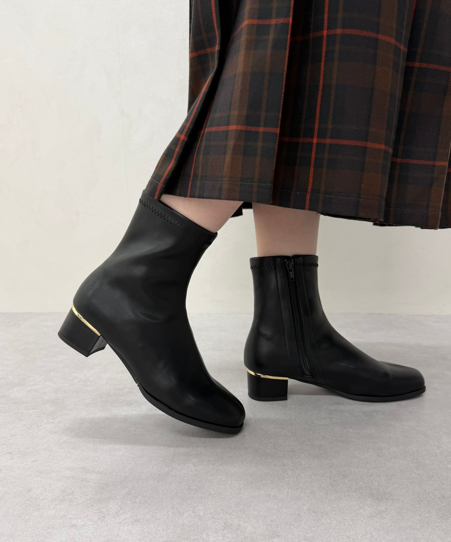 WA Oriental TRaffic「●2025秋冬新作●ヒールパーツ ストレッチ ブーツ /52402 シンプル 通勤 ショートブーツ」|ショートブーツ|