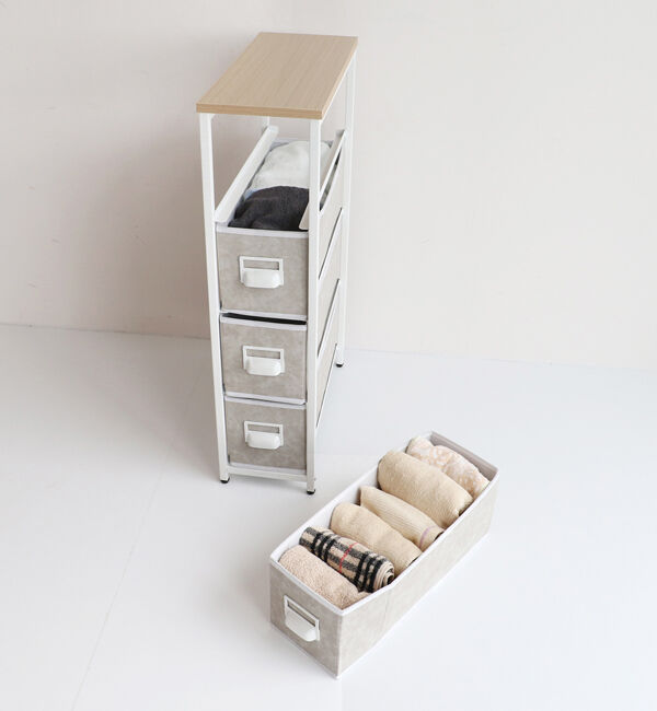 B-COMPANY「スリムな万能チェスト　セラミック風チェスト4段／幅20cm」|タオル|
