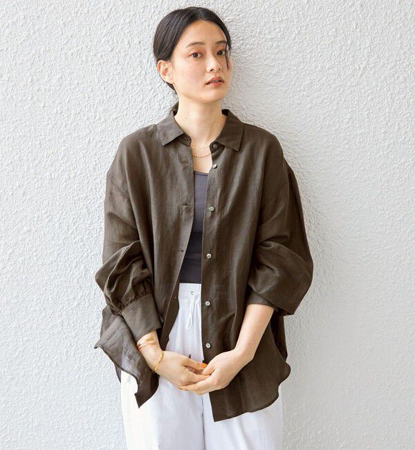 SHIPS for women「〈手洗い可能〉サフィラン リネン シャツ」|シャツ・ブラウス|ダークグレー