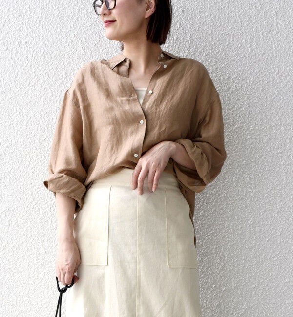 SHIPS for women「〈手洗い可能〉サフィラン リネン シャツ」|シャツ・ブラウス|ベージュ