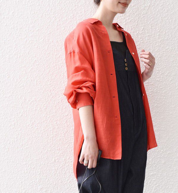 SHIPS for women「〈手洗い可能〉サフィラン リネン シャツ」|シャツ・ブラウス|レッド