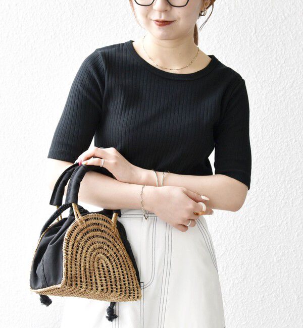 SHIPS any「SHIPS any:〈洗濯機可能〉テレコ リブ ハーフスリーブ TEE」|Tシャツ・カットソー|ブラック