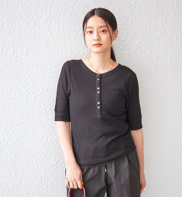 SHIPS for women「PLA シアー ワッフル ヘンリーネック プルオーバー◇」|Tシャツ・カットソー|ブラック