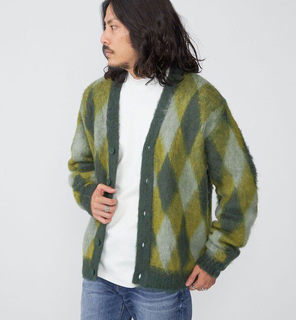 SHIPS「SHIPS: モヘヤ アーガイル Vネック ニット カーディガン」|カーディガン|ライトグリーン