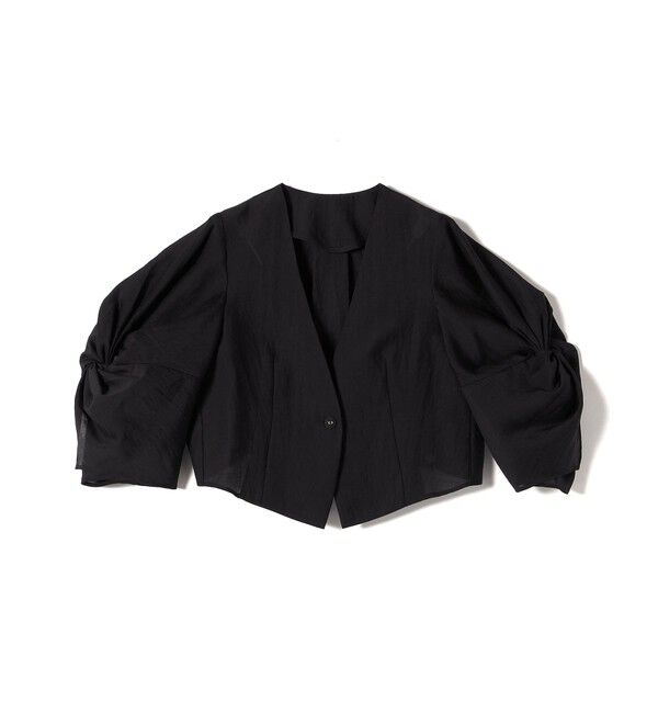 SHIPS for women「little black:〈手洗い可能〉ネジリ スリーブ シアー ショート 羽織（セレモニー対応可）」|ノーカラージャケット|