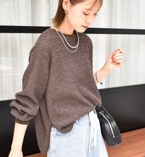 SHIPS for women「《一部追加予約》【WEB限定】〈手洗い可能〉ランダムブルーゼ ロングスリーブ プルオーバー」|プルオーバー|ブラウン系