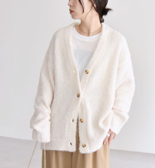 quaranciel「quaranciel:〈手洗い可能〉フェザーヤーン Vネック ラメ ニット カーディガン」|カーディガン|オフホワイト
