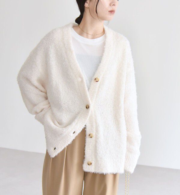 quaranciel「quaranciel:〈手洗い可能〉フェザーヤーン Vネック ラメ ニット カーディガン」|カーディガン|