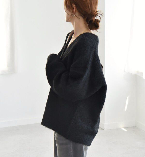 quaranciel「quaranciel:〈手洗い可能〉フェザーヤーン Vネック ラメ ニット カーディガン」|カーディガン|