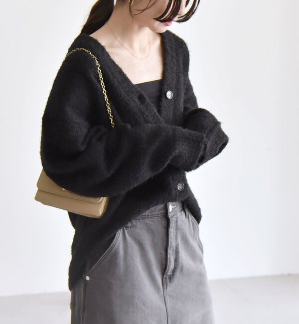 quaranciel「quaranciel:〈手洗い可能〉フェザーヤーン Vネック ラメ ニット カーディガン」|カーディガン|