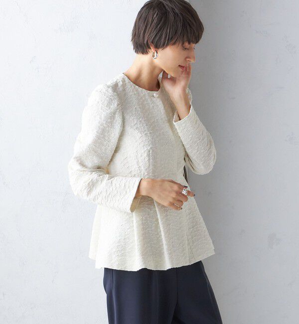 SHIPS for women「【SHIPS別注】〈セレモニー対応可〉troisiemeCHACO:フクレ ジャカード ジャケット」|ノーカラージャケット|