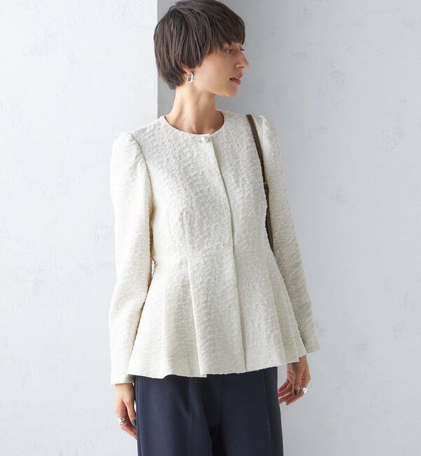 SHIPS for women「【SHIPS別注】〈セレモニー対応可〉troisiemeCHACO:フクレ ジャカード ジャケット」|ノーカラージャケット|