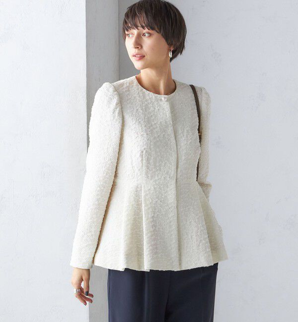 SHIPS for women「【SHIPS別注】〈セレモニー対応可〉troisiemeCHACO:フクレ ジャカード ジャケット」|ノーカラージャケット|