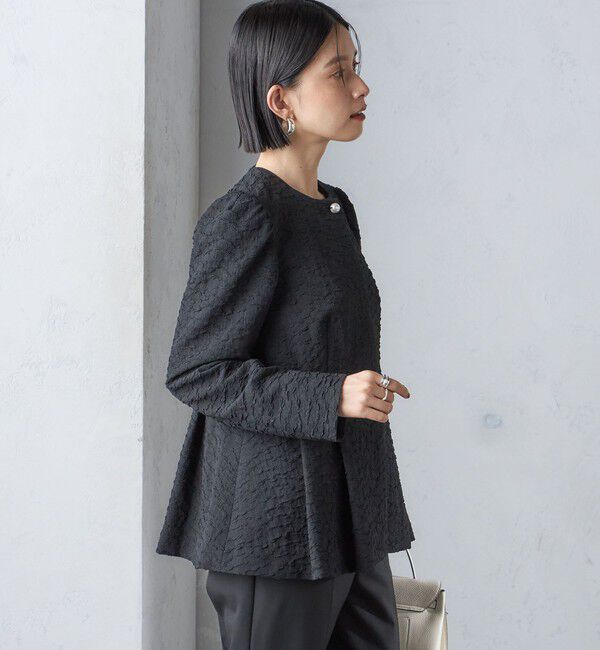 SHIPS for women「【SHIPS別注】〈セレモニー対応可〉troisiemeCHACO:フクレ ジャカード ジャケット」|ノーカラージャケット|