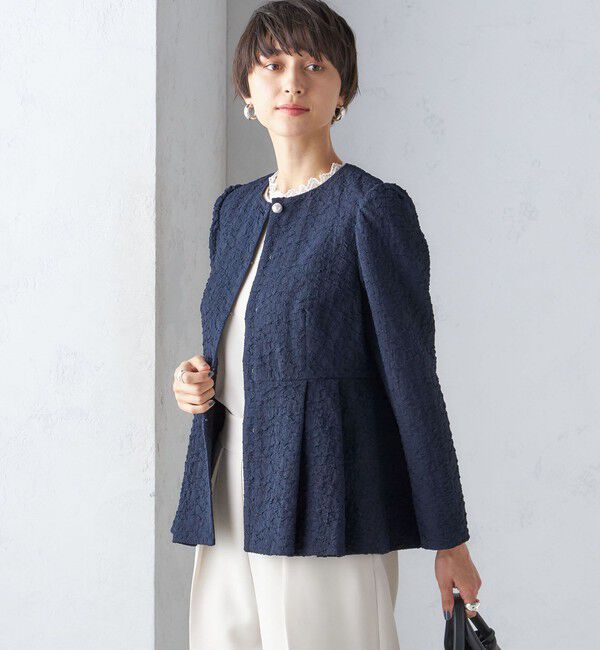 SHIPS for women「【SHIPS別注】〈セレモニー対応可〉troisiemeCHACO:フクレ ジャカード ジャケット」|ノーカラージャケット|