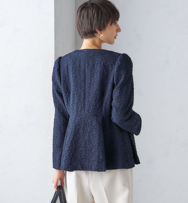 SHIPS for women「【SHIPS別注】〈セレモニー対応可〉troisiemeCHACO:フクレ ジャカード ジャケット」|ノーカラージャケット|