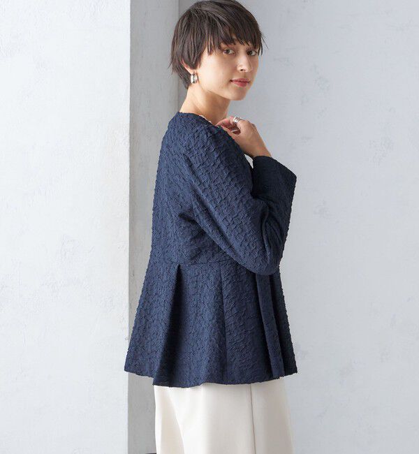 SHIPS for women「【SHIPS別注】〈セレモニー対応可〉troisiemeCHACO:フクレ ジャカード ジャケット」|ノーカラージャケット|