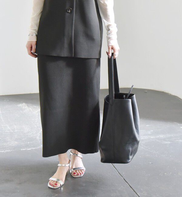 quaranciel「quaranciel:〈手洗い可能〉Iライン ニット スカート（セットアップ対応）」|スカート|ブラック