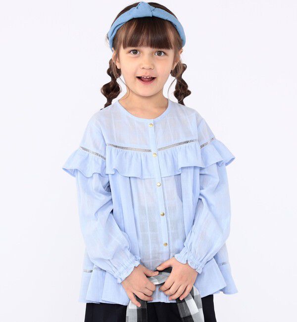 SHIPS KIDS「SHIPS KIDS:100～130cm / スナップ ボタン フリル ブラウス」|シャツ・ブラウス|ライトブルー