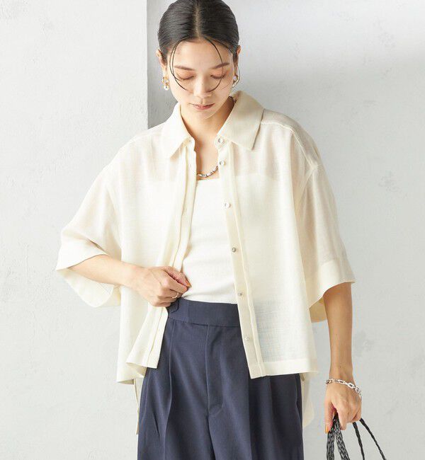 SHIPS for women「〈手洗い可能〉麻調 メッシュ 半袖 ビッグ シャツ」|シャツ・ブラウス|