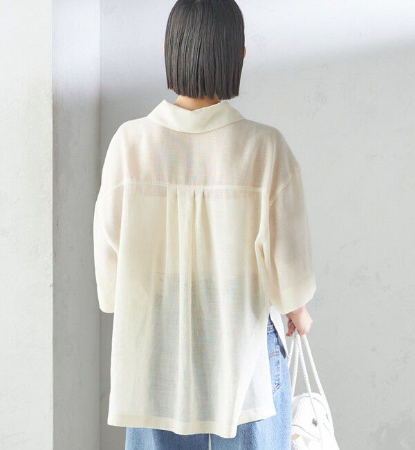 SHIPS for women「〈手洗い可能〉麻調 メッシュ 半袖 ビッグ シャツ」|シャツ・ブラウス|