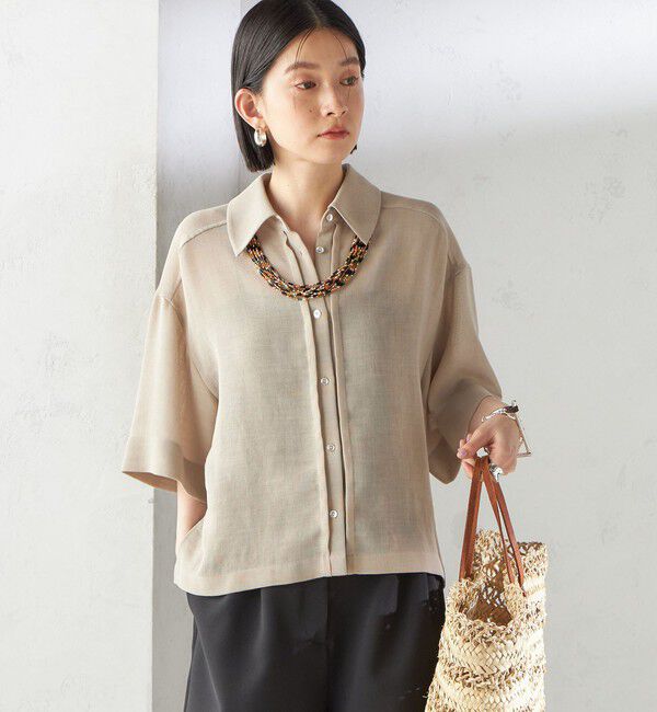 SHIPS for women「〈手洗い可能〉麻調 メッシュ 半袖 ビッグ シャツ」|シャツ・ブラウス|