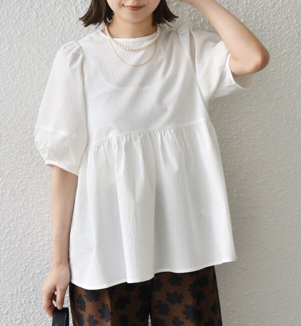 SHIPS Colors 「SHIPS Colors:〈接触冷感・洗濯機可能〉サッカー ランタンスリーブ ブラウス」|シャツ・ブラウス|オフホワイト