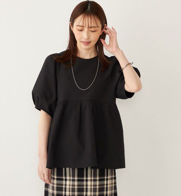 SHIPS Colors 「SHIPS Colors:〈接触冷感・洗濯機可能〉サッカー ランタンスリーブ ブラウス」|シャツ・ブラウス|