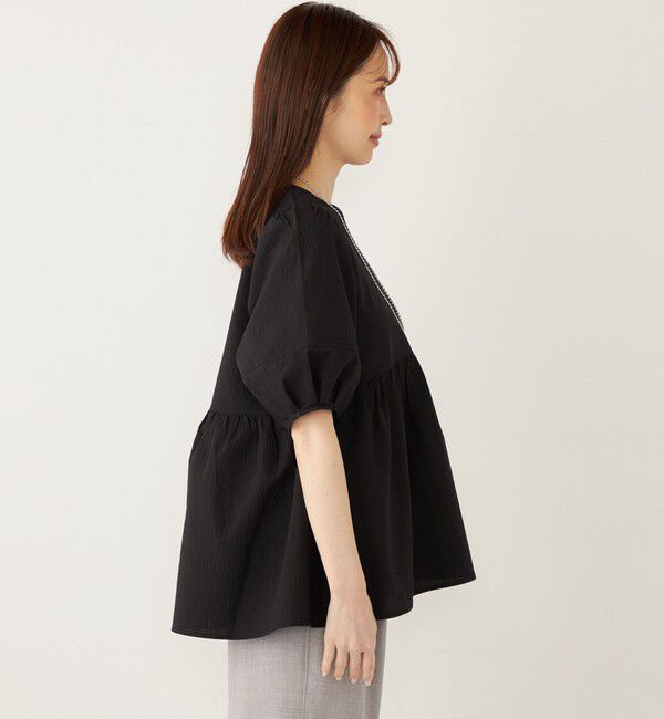 SHIPS Colors 「SHIPS Colors:〈接触冷感・洗濯機可能〉サッカー ランタンスリーブ ブラウス」|シャツ・ブラウス|