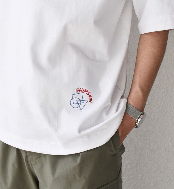 SHIPS any「SHIPS any: オーガニック コットン ワンポイント ロゴ プリント&times;刺繍 スピンドル Tシャツ◇」|Tシャツ・カットソー|