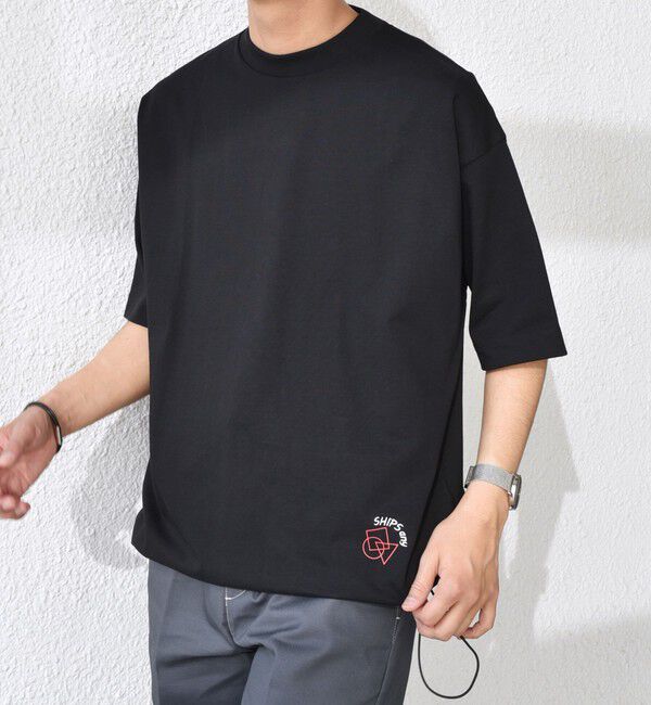 SHIPS any「SHIPS any: オーガニック コットン ワンポイント ロゴ プリント&times;刺繍 スピンドル Tシャツ◇」|Tシャツ・カットソー|