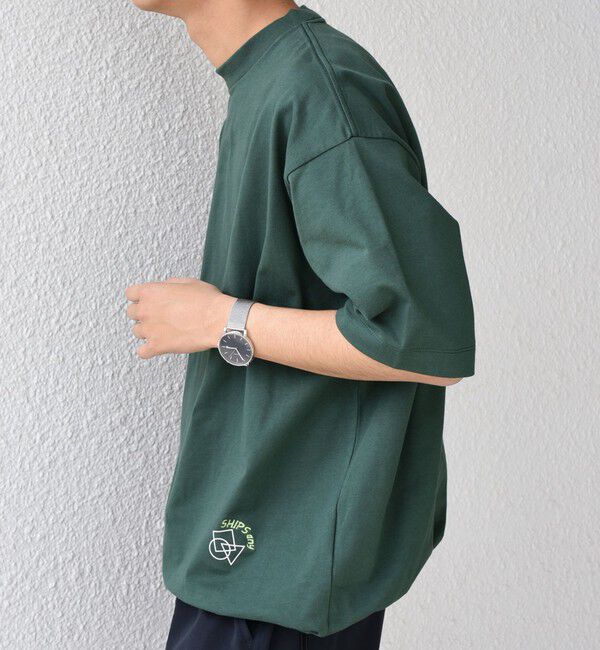 SHIPS any「SHIPS any: オーガニック コットン ワンポイント ロゴ プリント&times;刺繍 スピンドル Tシャツ◇」|Tシャツ・カットソー|オリーブ