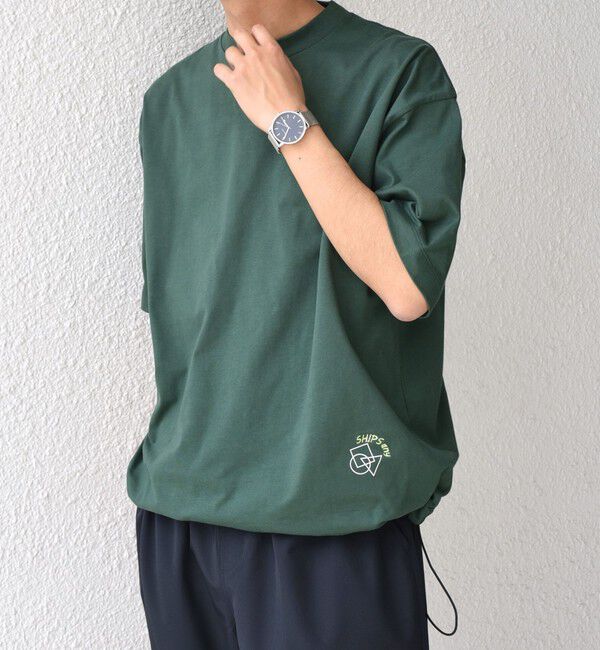 SHIPS any「SHIPS any: オーガニック コットン ワンポイント ロゴ プリント&times;刺繍 スピンドル Tシャツ◇」|Tシャツ・カットソー|