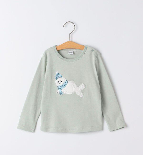 SHIPS KIDS「SHIPS KIDS:80～90cm / ベビー あざらし 長袖 Tシャツ」|Tシャツ・カットソー|ライトグリーン