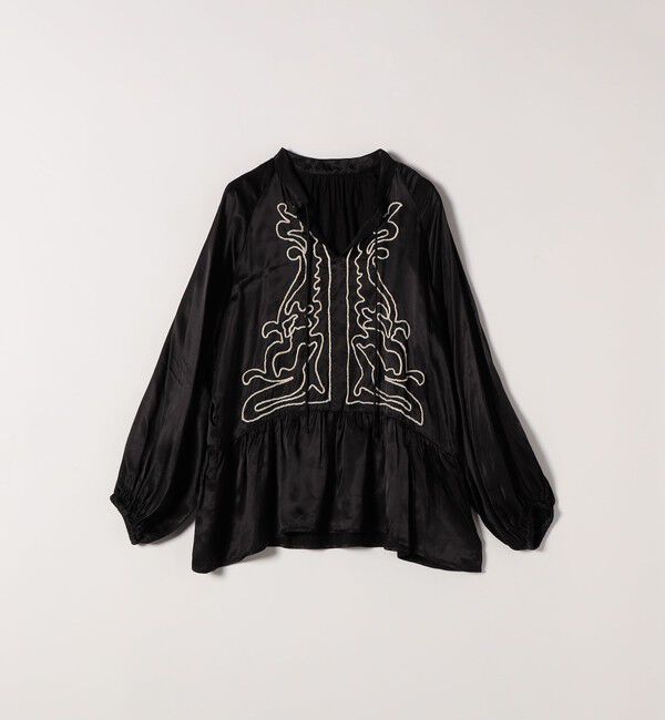 SHIPS any「SHIPS any:〈洗濯機可能〉サテン 刺繍 スキッパー ペプラム ブラウス」|シャツ・ブラウス|