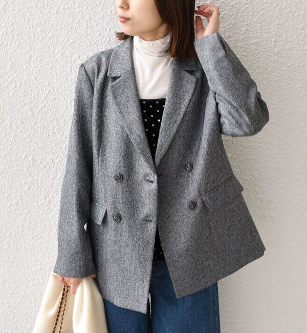 SHIPS Colors 「SHIPS Colors:〈手洗い可能〉メランジ ヘリンボーン ダブルボタン ジャケット」|テーラードジャケット|グレー