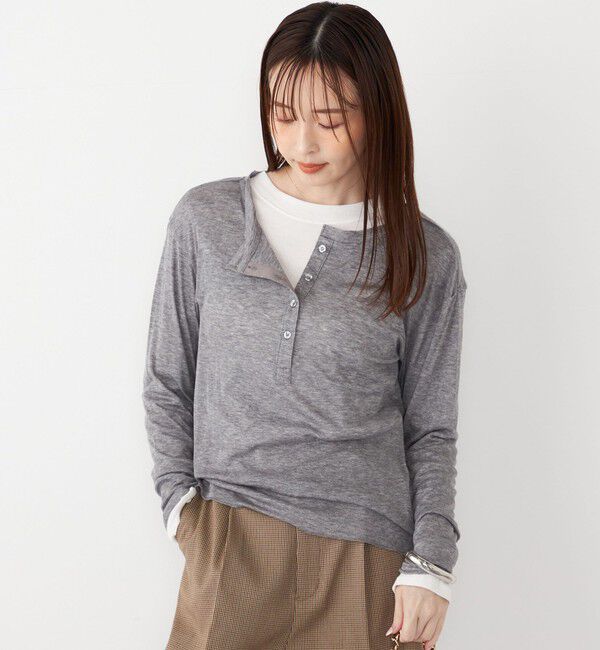 SHIPS Colors 「SHIPS Colors:ウール混  天竺 ヘンリー ネック ロンT」|Tシャツ・カットソー|グレー