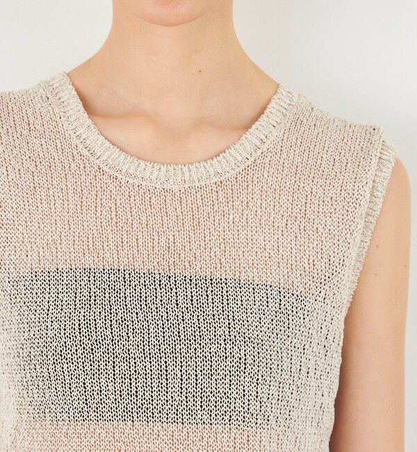 DES PRES「バイカラーコードヤーン バックスリットノースリーブプルオーバー」|ニット・セーター|