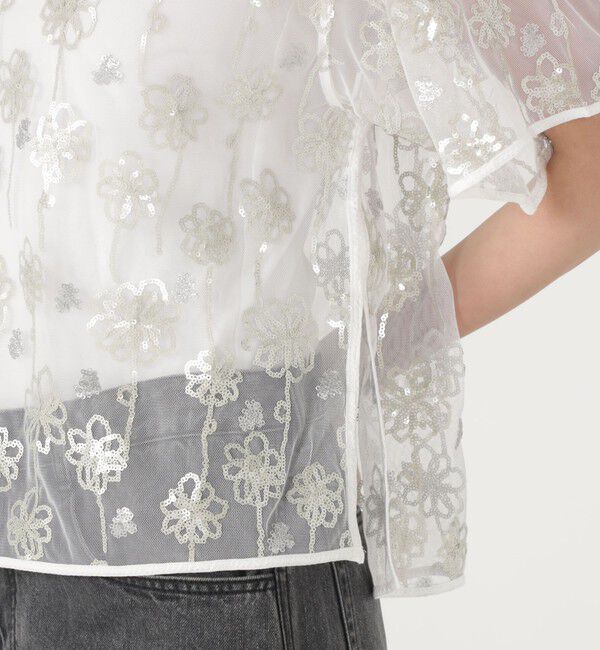 MACPHEE「メッシュスパンコール ハーフスリーブプルオーバー」|シャツ・ブラウス|